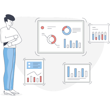 Mann schaut Geschäftsdiagramm  Illustration