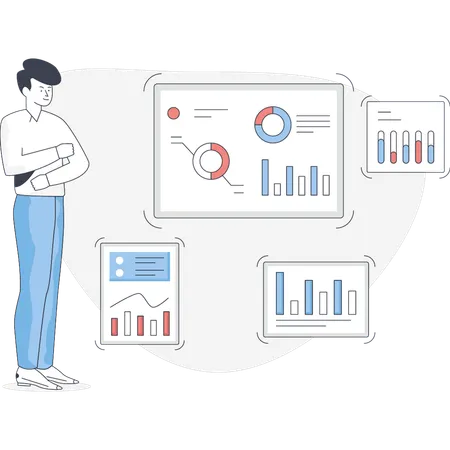 Mann schaut Geschäftsdiagramm  Illustration