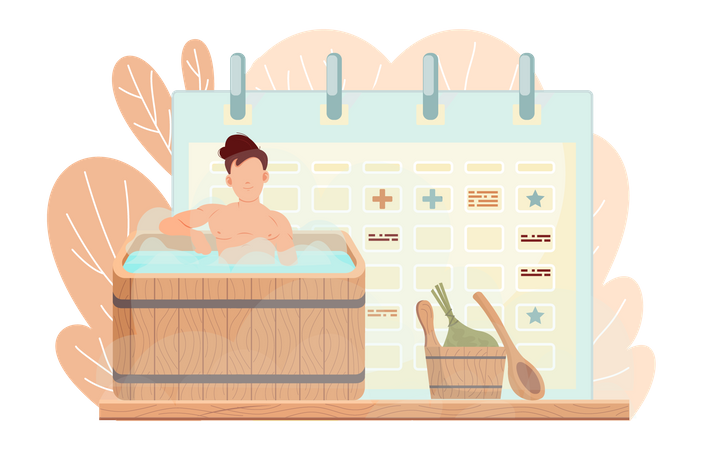 Mann badet in kochendem Wasser  Illustration
