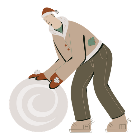 Mann baut einen Schneemann  Illustration