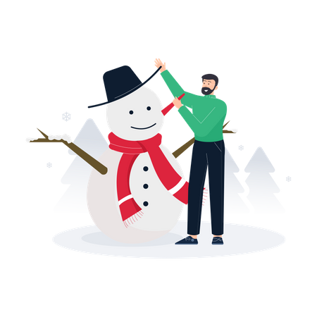 Mann baut Schneemann  Illustration