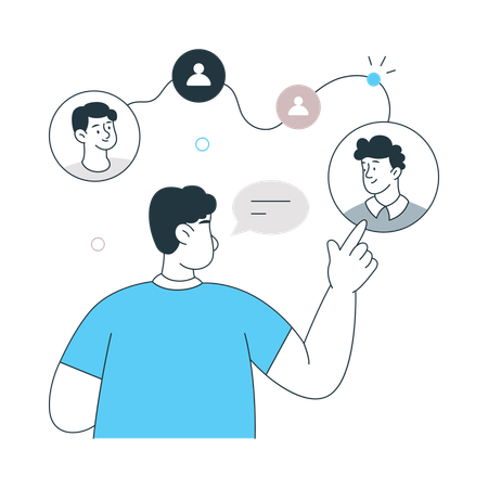 Mann baut über Netzwerk eine Verbindung auf  Illustration