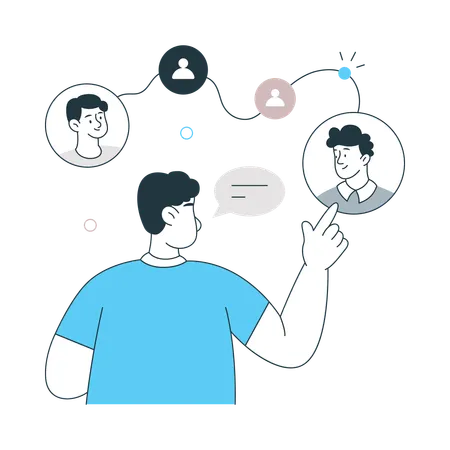 Mann baut über Netzwerk eine Verbindung auf  Illustration