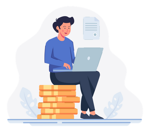 Mann beantragt Kredit mit Laptop  Illustration