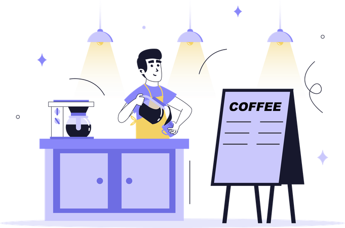 Mann serviert Kasse im Geschäft  Illustration