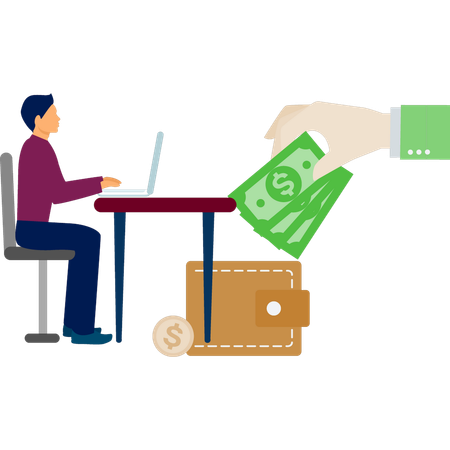 Mann bei der Arbeit steckt Geld in die Brieftasche  Illustration