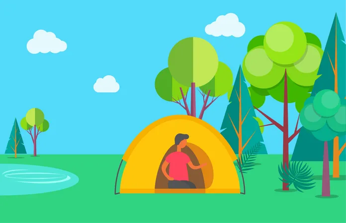 Mann auf dem Campingplatz  Illustration