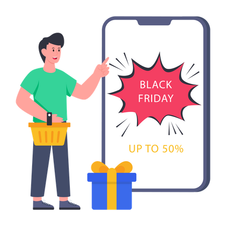 Mann beim Einkaufen am Black Friday Sale  Illustration