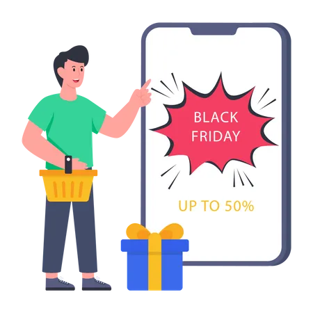 Mann beim Einkaufen am Black Friday Sale  Illustration