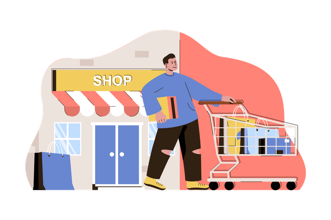 Mann beim Einkaufen im Geschäft  Illustration