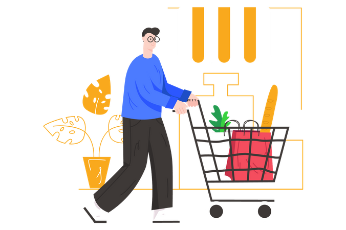 Mann beim Lebensmitteleinkauf  Illustration