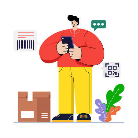 Mann scannt Barcodes mobil  Illustration
