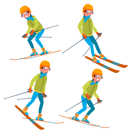 Mann beim Skifahren mit unterschiedlicher Pose  Illustration