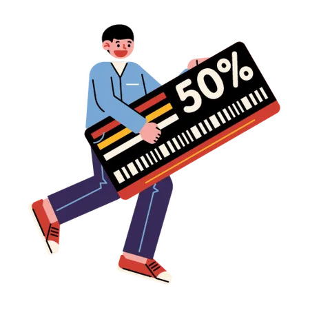 Mann bekam Coupon für 50 % Rabatt  Illustration