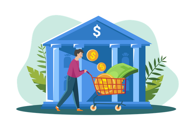 Mann bekommt einen Kredit von der Bank  Illustration