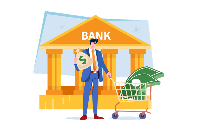 Mann bekommt einen Kredit von der Bank  Illustration