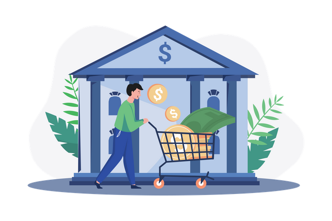 Mann bekommt einen Kredit von der Bank  Illustration