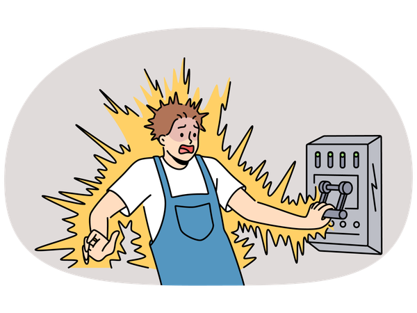 Mann bekommt Stromschlag  Illustration