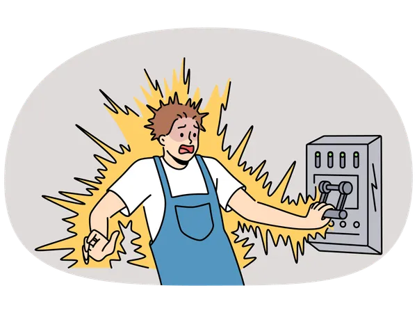 Mann bekommt Stromschlag  Illustration