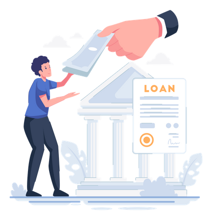 Mann bekommt Kredit von der Bank  Illustration
