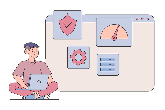 Mann bekommt technischen Support  Illustration