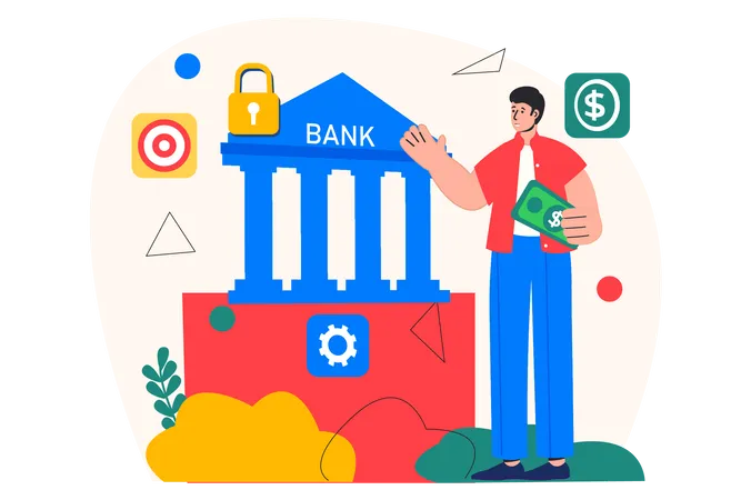 Mann benutzt Bank  Illustration