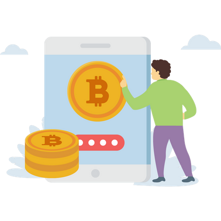 Mann nutzt Bitcoin-App  Illustration