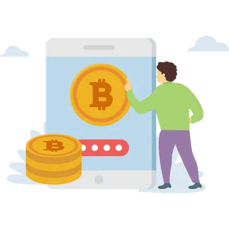 Mann nutzt Bitcoin-App  Illustration