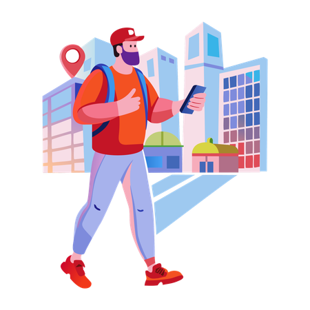 Mann nutzt GPS-Tracking-App  Illustration