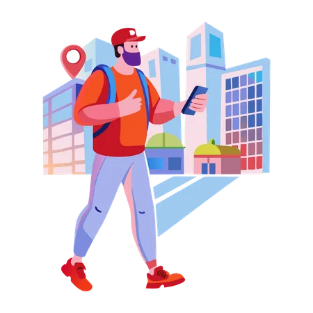 Mann nutzt GPS-Tracking-App  Illustration