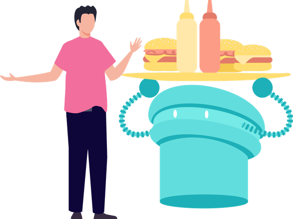 Mann benutzt intelligenten Staubsauger  Illustration