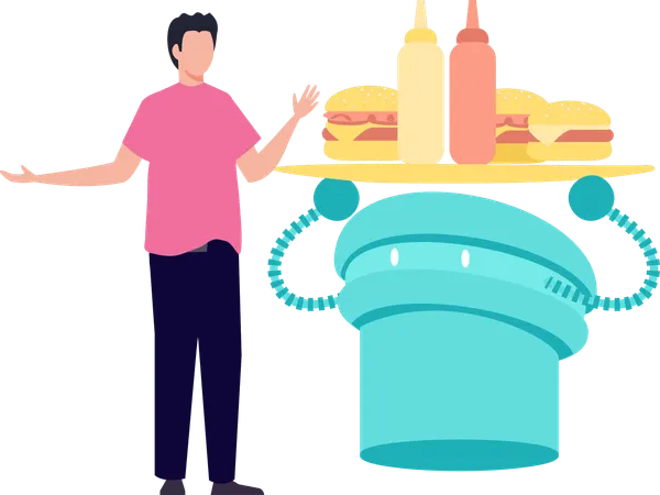 Mann benutzt intelligenten Staubsauger  Illustration