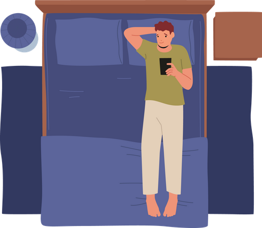 Mann benutzt Smartphone während des Schlafens  Illustration