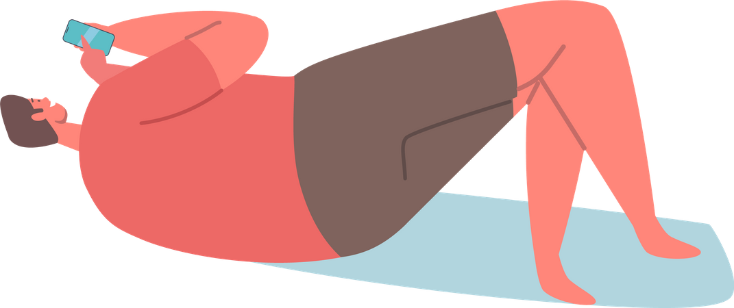 Mann benutzt Telefon, während er auf dem Boden schläft  Illustration