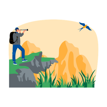 Mann beobachtet Vögel  Illustration