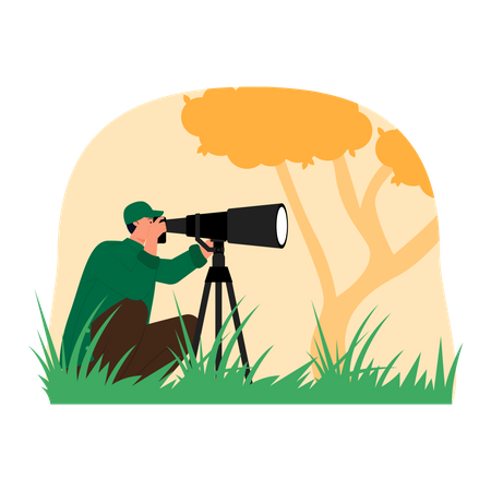 Mann beobachtet Vögel  Illustration