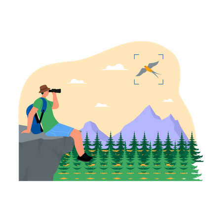 Mann beobachtet Vogel  Illustration