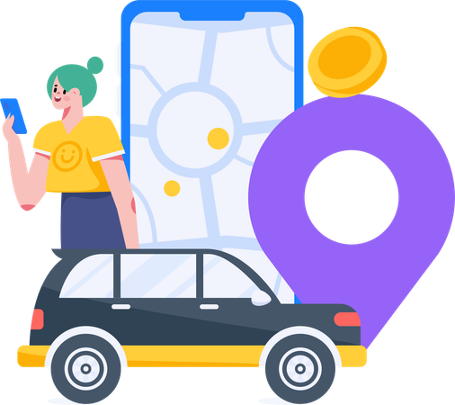 Mann bucht ein Taxi, während er sein Handy benutzt  Illustration