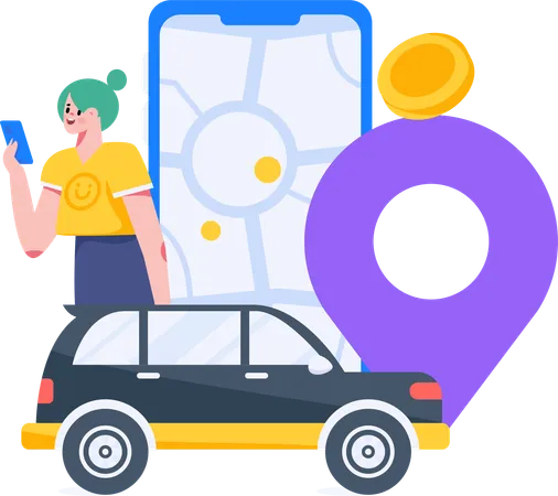 Mann bucht ein Taxi, während er sein Handy benutzt  Illustration