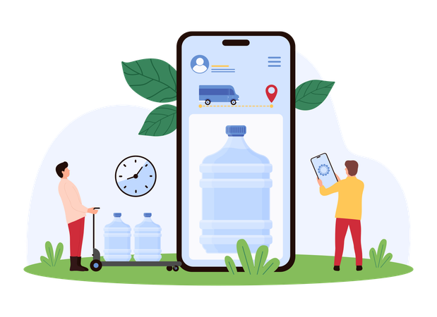 Mann bestellt Trinkwasser online  Illustration