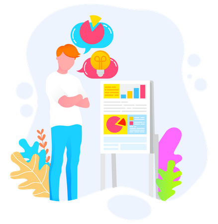 Mann betrachtet Analysediagramm  Illustration