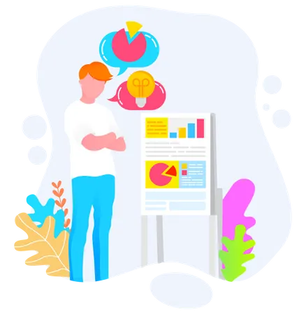 Mann betrachtet Analysediagramm  Illustration