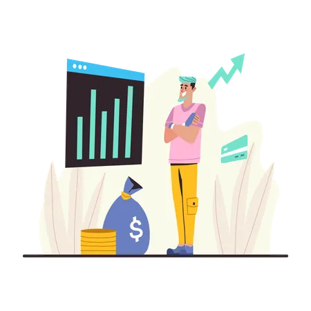 Mann betrachtet Finanzdiagramm  Illustration