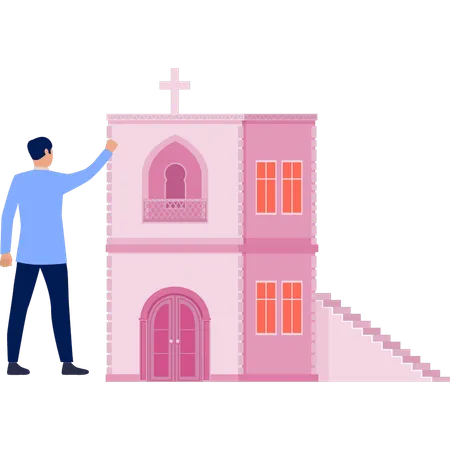 Mann, der das Gebäude der Kathedrale betrachtet  Illustration