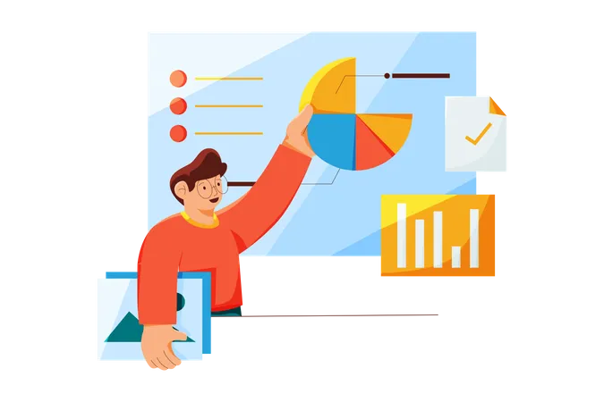 Mann betrachtet Marketingstatistiken  Illustration