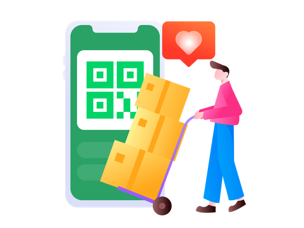 Mann bezahlt Lieferkosten per QR-Code  Illustration