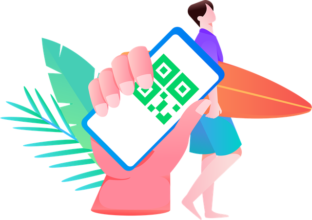 Mann bezahlt Online-Einkäufe per QR-Scan  Illustration