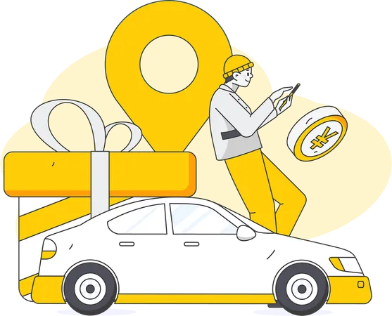 Mann bezahlt mobil für Autovermietung  Illustration