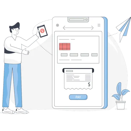 Mann bezahlt Rechnung online  Illustration