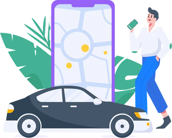 Mann bezahlt Taximiete mit Handy  Illustration